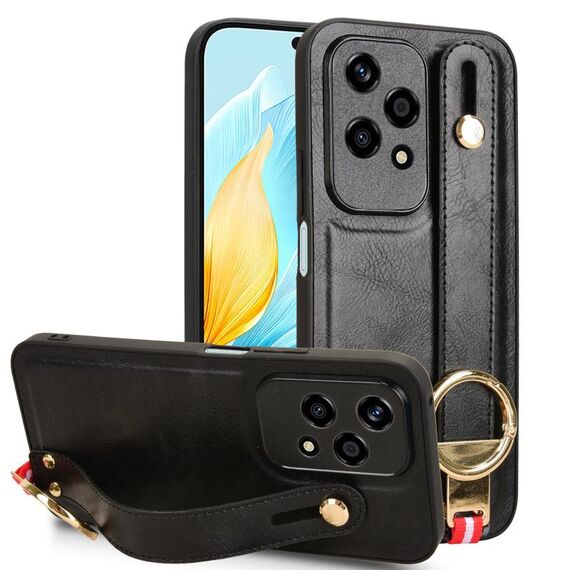Custodia per telefono posteriore in pelle con cinturino globale per Honor 200 Lite (nera)