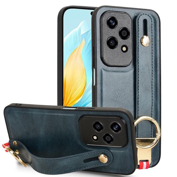 Custodia per telefono posteriore in pelle con cinturino globale per Honor 200 Lite (blu)