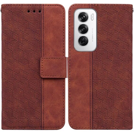 Per OPPO Reno12 5G Custodia per telefono in pelle goffrata geometrica globale (marrone)