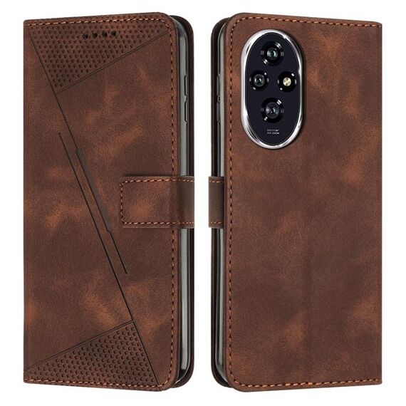 Custodia per telefono in pelle triangolo per Honor 200 Pro Dream con cordino (marrone)