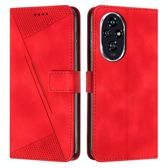 Custodia per telefono in pelle con triangolo per Honor 200 Dream con cordino (rosso)