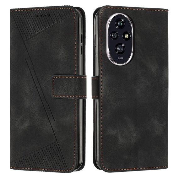 Custodia per telefono in pelle con triangolo per Honor 200 Dream con cordino (nero)