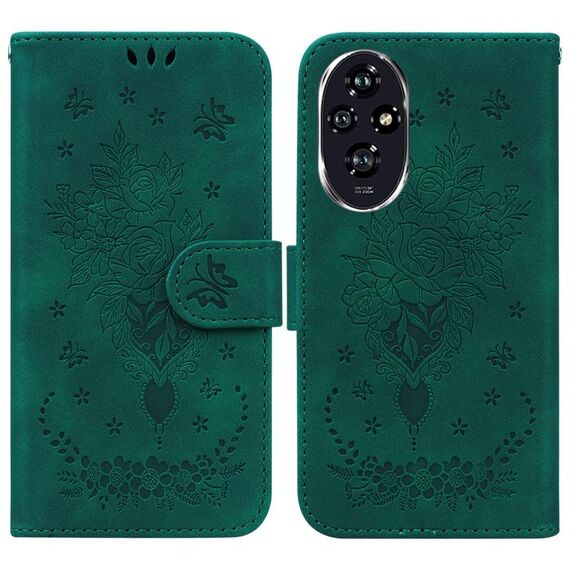 Custodia per telefono in pelle goffrata con motivo a farfalla rosa per Honor 200 (verde)