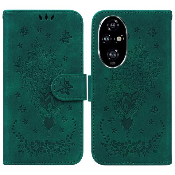 Custodia per telefono in pelle goffrata rosa farfalla per Honor 200 Pro (verde)