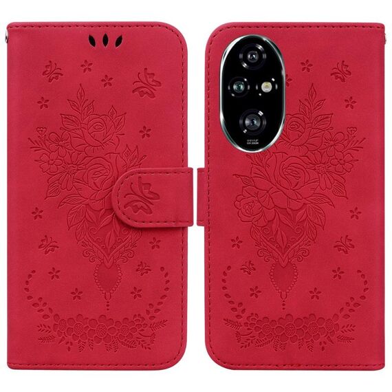 Custodia per telefono in pelle goffrata rosa farfalla per Honor 200 Pro (rossa)