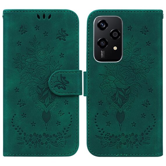 Custodia per telefono in pelle goffrata con motivo a farfalla rosa per Honor 200 Lite (verde)