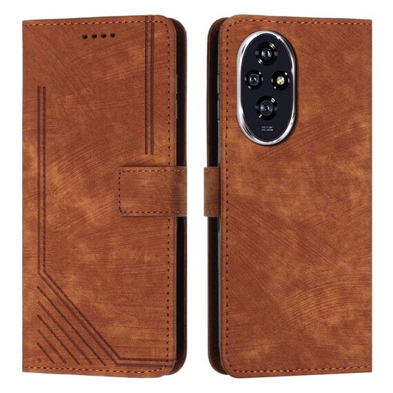 Custodia per telefono in pelle con motivo a strisce Skin Feel per Honor 200 con cordino (marrone)