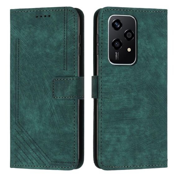 Custodia per telefono in pelle con motivo a strisce Global Skin Feel per Honor 200 Lite con cordino (verde)