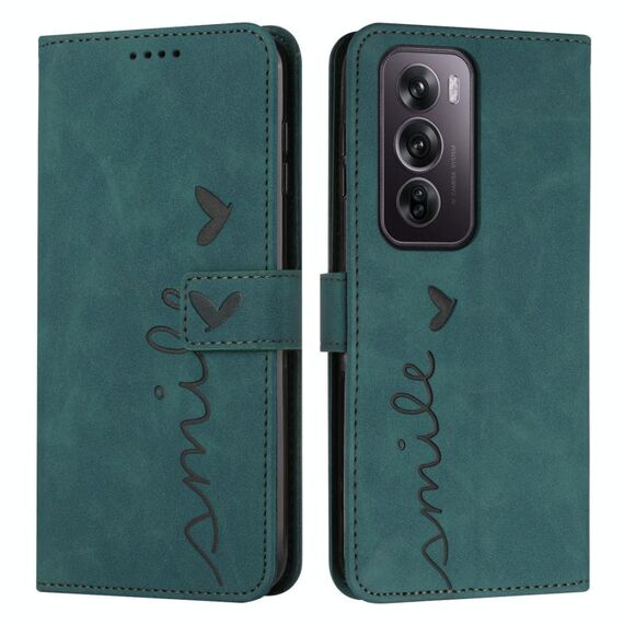 Per OPPO Reno12 Pro Global Skin Feel Custodia per telefono in pelle goffrata a cuore con cordino lungo (verde)