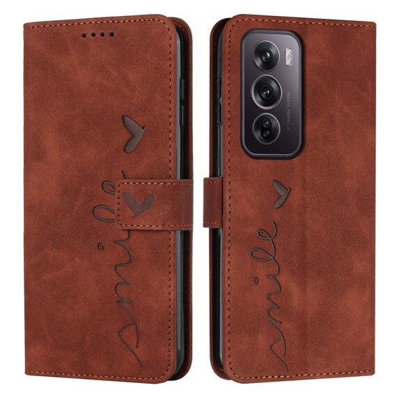 Per OPPO Reno12 Pro Global Skin Feel Custodia per telefono in pelle goffrata a cuore con cordino lungo (marrone)