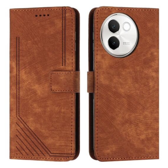 Per vivo V30e Custodia per telefono in pelle con motivo a strisce Skin Feel con cordino (marrone)