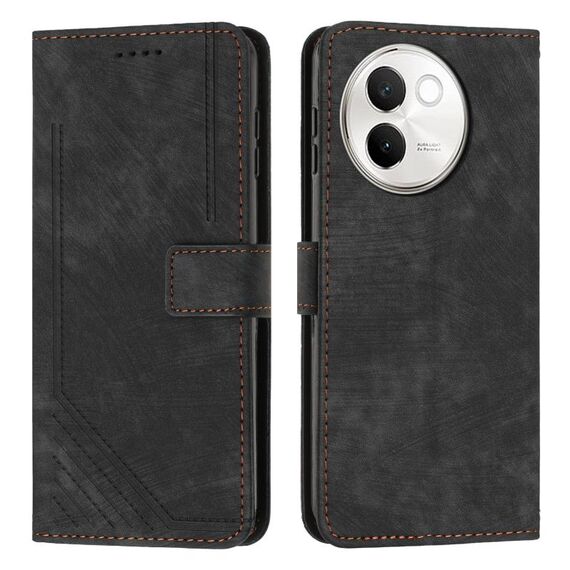 Per vivo V30e Custodia per telefono in pelle con motivo a strisce Skin Feel con cordino (nero)