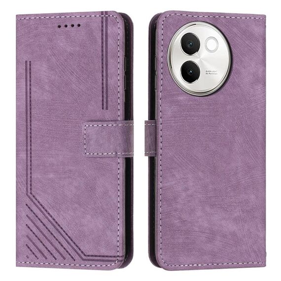 Per vivo V30e Custodia per telefono in pelle con motivo a strisce Skin Feel con cordino (viola)