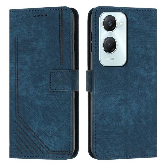 Per vivo Y03 / Y18 / Y18e Custodia in pelle con motivo a strisce Skin Feel con cordino (blu)