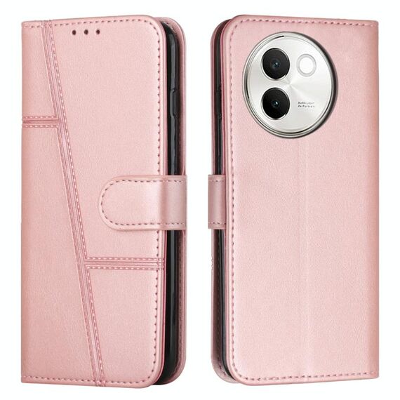 Custodia per cellulare in pelle con fibbia in vitello con cuciture per vivo V30e (rosa)