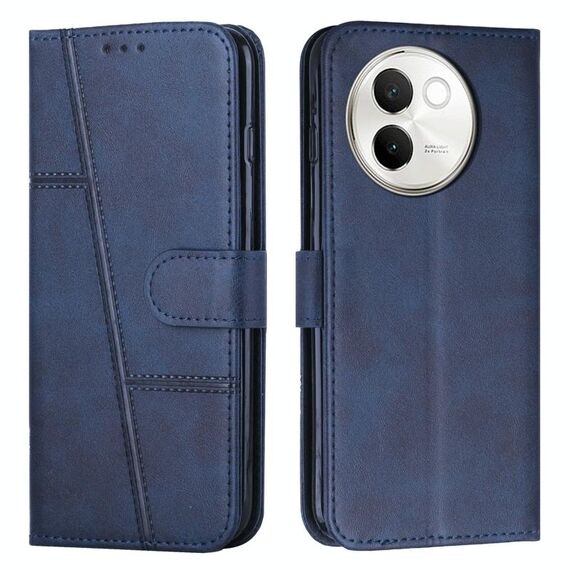 Per vivo V30e Custodia per telefono in pelle con fibbia e cuciture in vitello (blu)