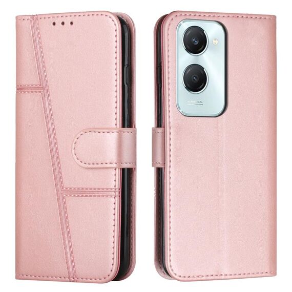 Custodia per telefono in pelle con fibbia in pelle di vitello con cuciture per vivo Y03 / Y18 / Y18e (rosa)