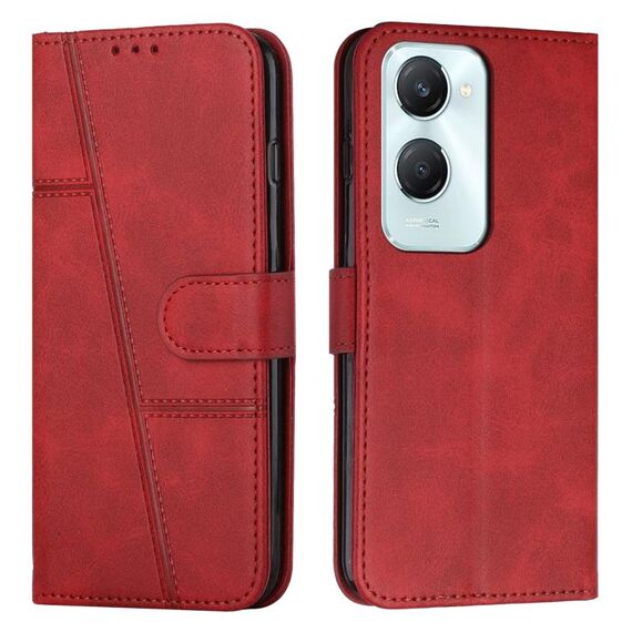 Custodia per telefono in pelle con fibbia in pelle di vitello con cuciture per vivo Y03 / Y18 / Y18e (rossa)
