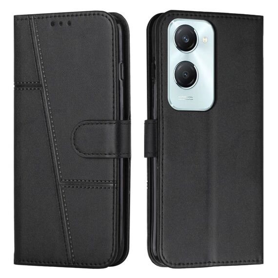 Per vivo Y03 / Y18 / Y18e Custodia per telefono in pelle con fibbia e cuciture in vitello (nero)