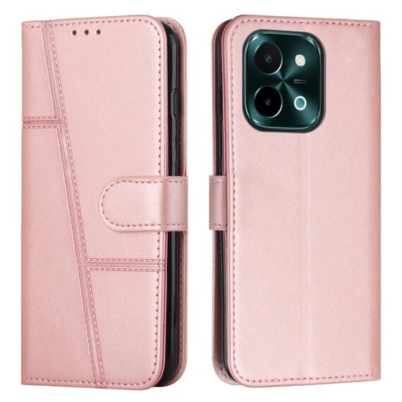 Custodia per telefono in pelle con fibbia in pelle di vitello con cuciture per vivo Y28 4G (rosa)