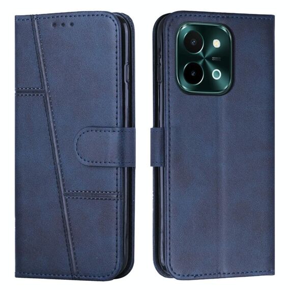 Per vivo Y28 4G Custodia per telefono in pelle con fibbia e cuciture in vitello (blu)
