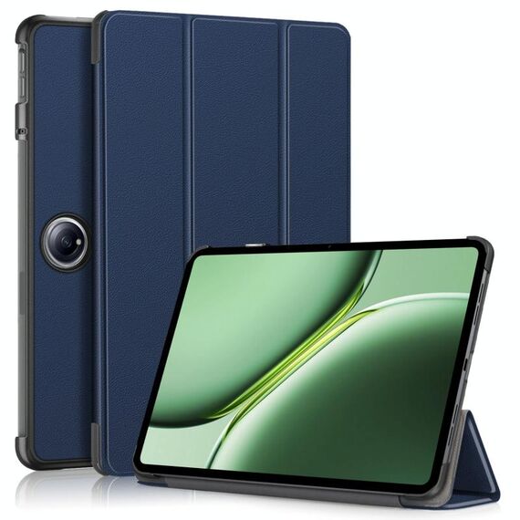 Per OnePlus Pad Pro Custer Custodia per tablet in pelle intelligente con supporto 3 pieghe in tinta unita (blu scuro)