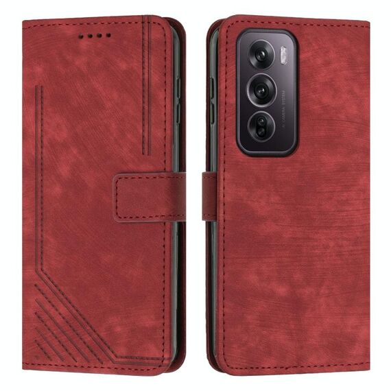Per OPPO Reno12 Pro Custodia per telefono in pelle con motivo a strisce Global Skin Feel e cordino lungo (rosso)