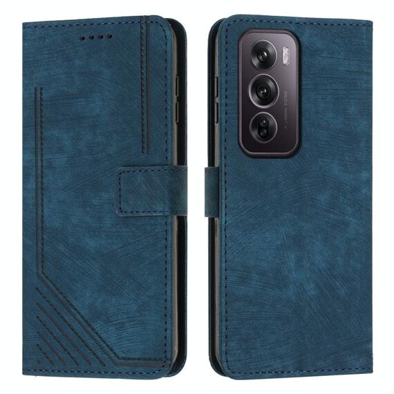 Per OPPO Reno12 Pro Custodia per telefono in pelle con motivo a strisce Global Skin Feel con cordino lungo (blu)