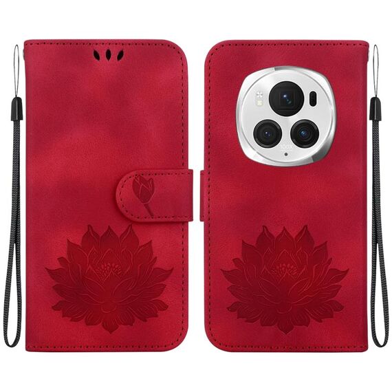 Custodia per telefono in pelle goffrata Honor Magic6 Pro Lotus (rossa)