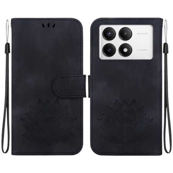 Custodia per telefono in pelle goffrata Redmi K70 / K70 Pro Lotus (nera)