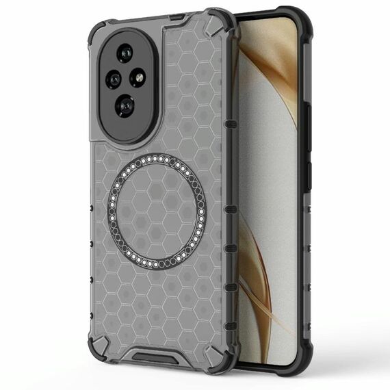 Custodia per telefono antiurto con anello magnetico a nido d'ape per Honor 200 (nera)