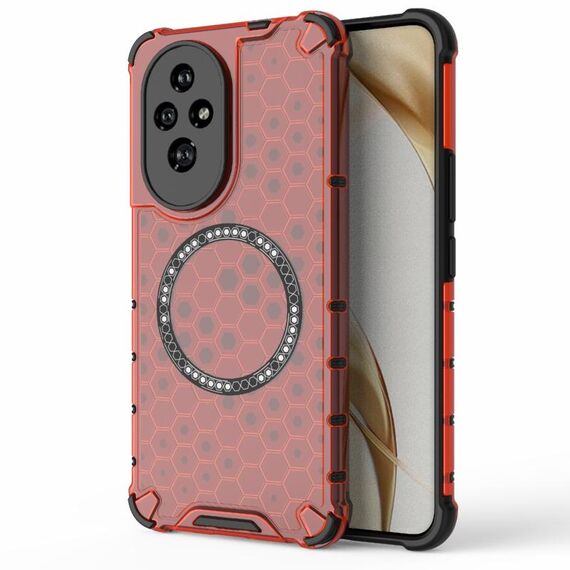 Custodia per telefono antiurto con anello magnetico a nido d'ape per Honor 200 (rosso)