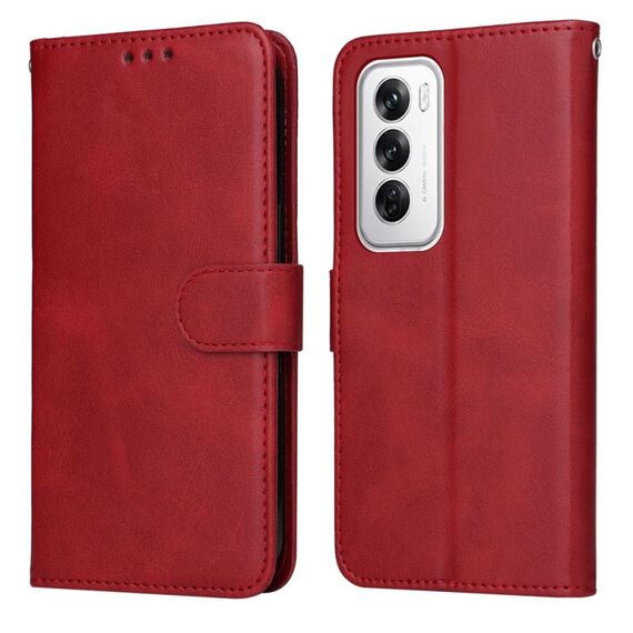 Per OPPO Reno12 5G Global Classic Custodia in pelle con texture di vitello (Rosso)