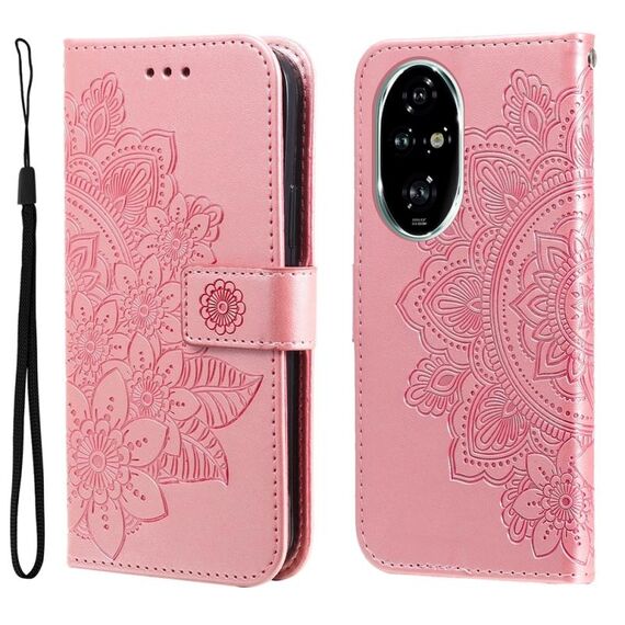 Per Honor 200 Pro Custodia per cellulare in pelle con fiori a 7 petali (oro rosa)