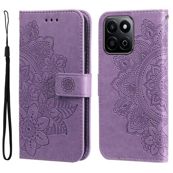 Custodia in pelle con stampa a fiori a sette petali per Honor Play 60 Plus (viola chiaro)