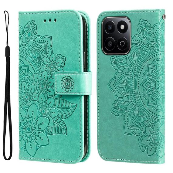Custodia in pelle con stampa a fiori a sette petali per Honor Play 60 Plus (verde)