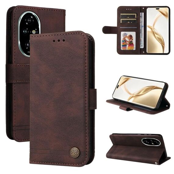 Per Honor 200 Pro Skin Feel Life Tree Custodia in pelle con bottoni in metallo (marrone)
