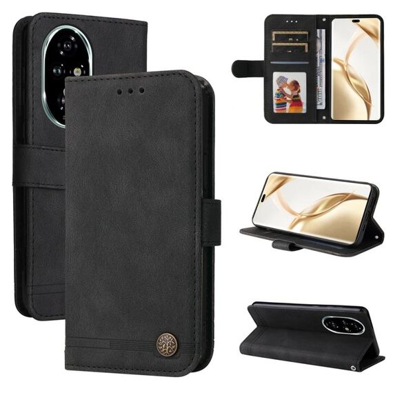 Per Honor 200 Pro Skin Feel Life Tree Custodia in pelle con bottoni in metallo (nera)