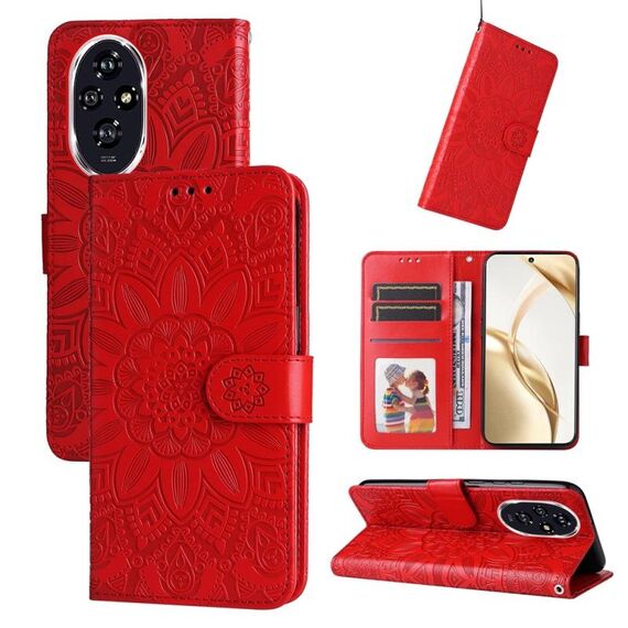 Custodia per telefono in pelle girasole goffrata per Honor 200 (rossa)