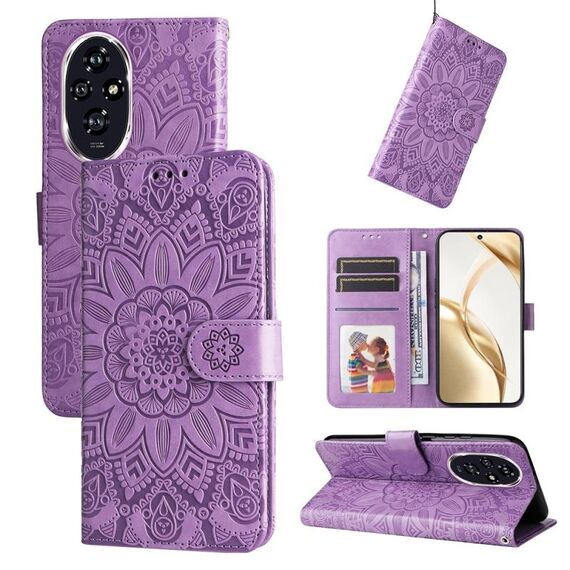 Custodia per telefono in pelle girasole goffrata per Honor 200 (viola)