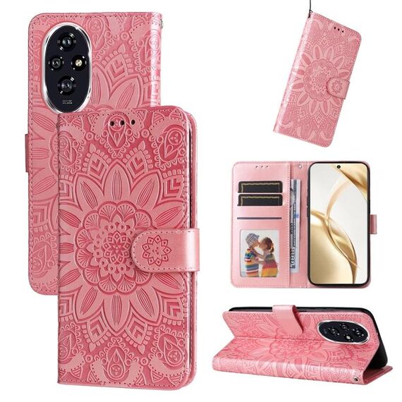 Custodia per telefono in pelle girasole goffrata per Honor 200 (oro rosa)