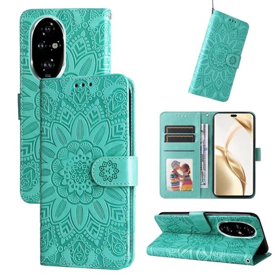 Custodia per telefono in pelle girasole goffrata per Honor 200 Pro (verde)