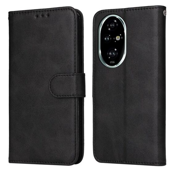 Custodia per telefono in pelle con texture di vitello classica per Honor 200 Pro (nero)