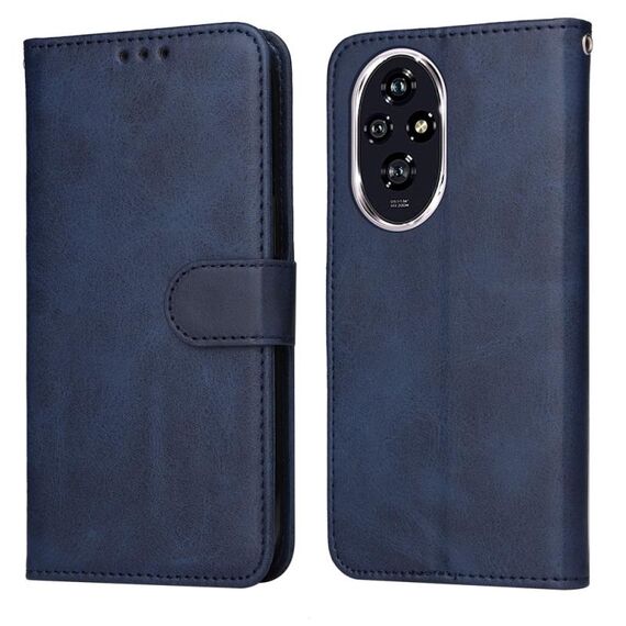 Custodia per telefono in pelle flip con texture classica per Honor 200 (blu)