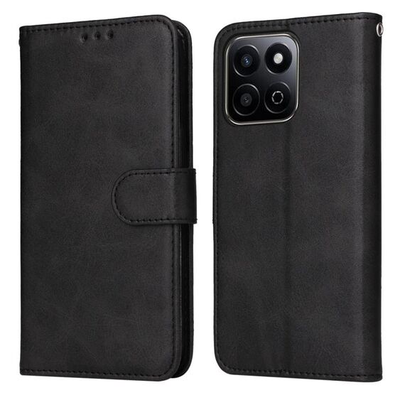 Custodia a libro in pelle con texture di vitello classica per Honor Play 60 Plus (nera)