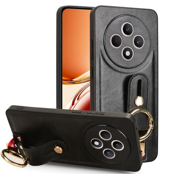 Per OPPO Reno12 F 5G Custodia per telefono in pelle con cinturino posteriore (nero)