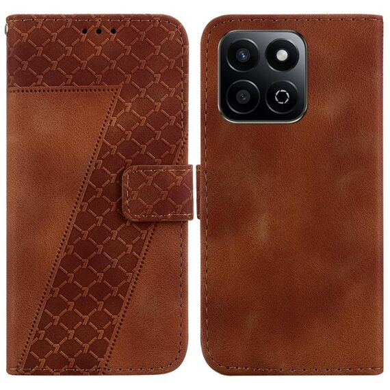 Custodia per telefono in pelle goffrata a forma di sette per Honor Play 60 Plus (marrone)