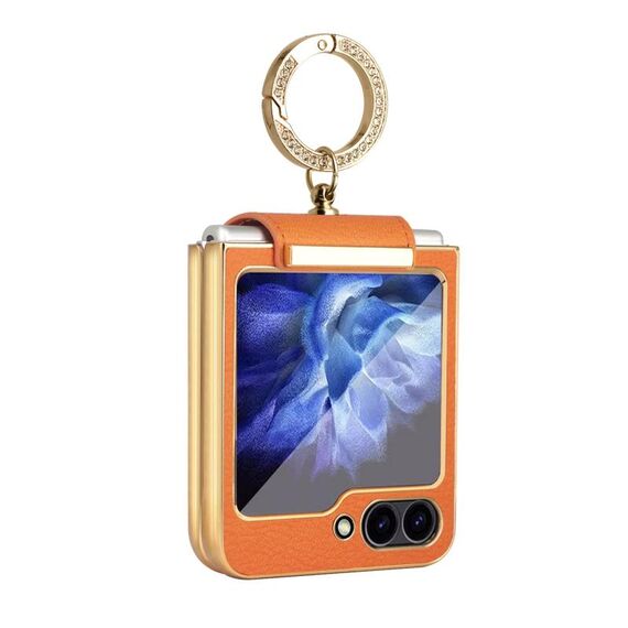 Per Samsung Galaxy Z Flip6 Custodia per telefono PU colorata con supporto ad anello (arancione)