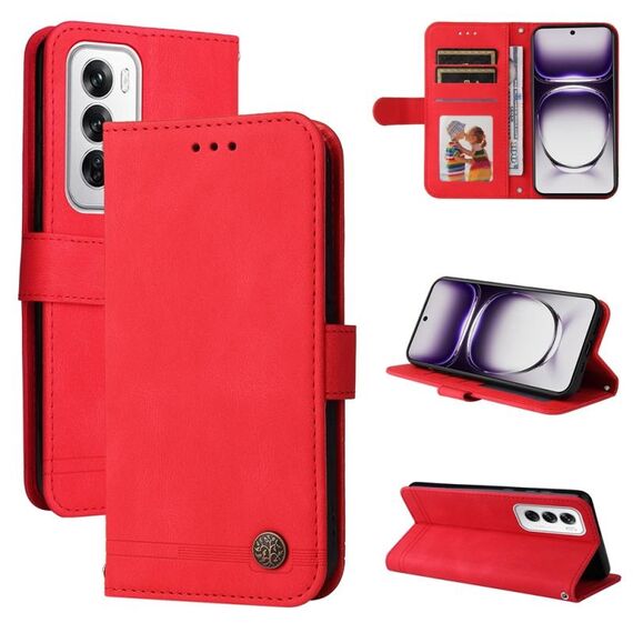 Per OPPO Reno12 5G Global Skin Feel Life Tree Custodia in pelle con bottoni in metallo (rosso)