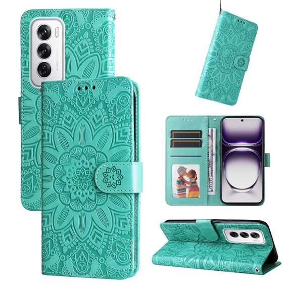 Per OPPO Reno12 5G Custodia per cellulare in pelle girasole goffrata globale (verde)